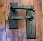 Matt Black, Cottage Style Wrought Iron Door Handles with Keyhole, Rustproof Finish VFB100